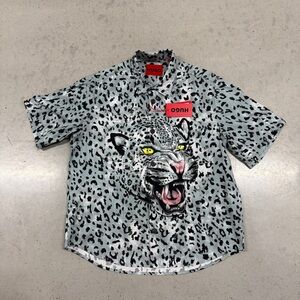 Hugo Boss White Tiger Short Sleeve Button-Up Shirt